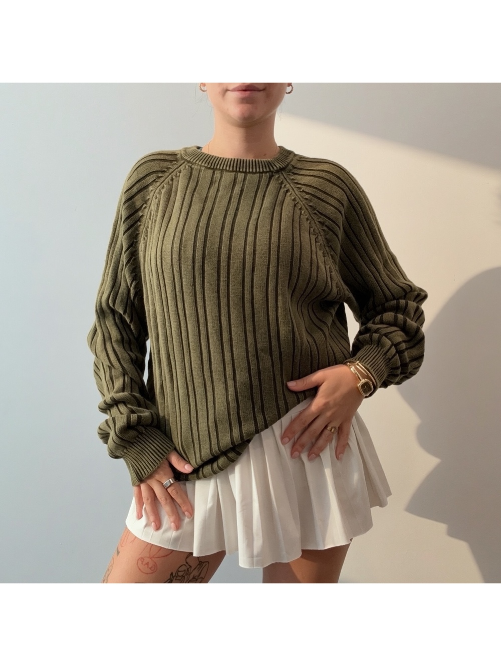 Sonoma Olive Green Ribbed Knit Sweater